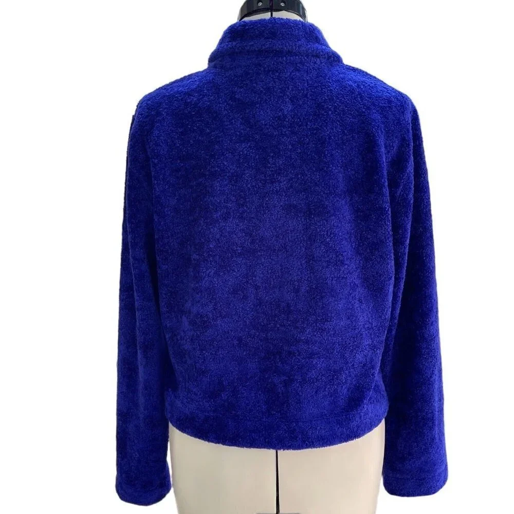 COUNTY CLOTHING‎ Cropped Fleece Jacket Women's Small Blue/Purple Artsy Buttons - Picture 15 of 15